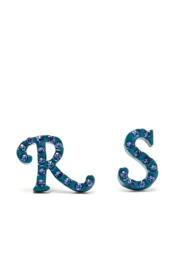 Raf Simons logo-lettering rhinestone stud earrings - Blau