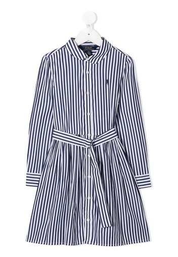 Ralph Lauren Kids Gestreiftes Hemdkleid mit Gürtel - Weiß