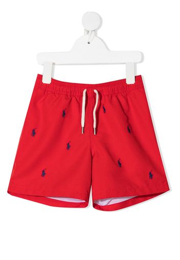 Ralph Lauren Kids Badeshorts mit Logo-Stickerei - Rot