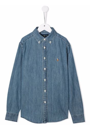 Ralph Lauren Kids embroidered-logo denim shirt - Braun