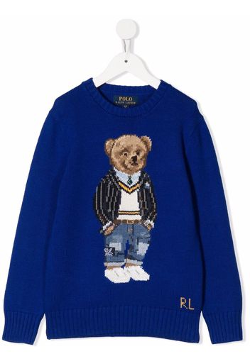 Ralph Lauren Kids teddy bear-print crew neck sweatshirt - Blau