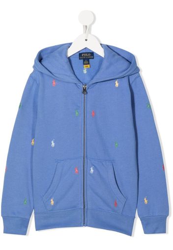 Ralph Lauren Kids logo-embroidered zipped hoodie - Blau