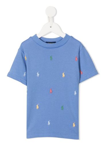 Ralph Lauren Kids all-over embroidered logo T-shirt - Blau