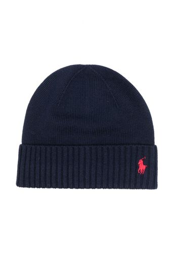 Ralph Lauren Kids logo-embroidered wool beanie - Blau