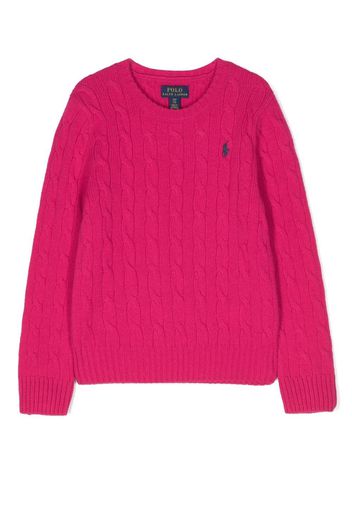 Ralph Lauren Kids logo-embroidered cable-knit jumper - Rosa