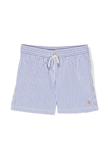 Ralph Lauren Kids striped drawstring-waist swim shorts - Blau
