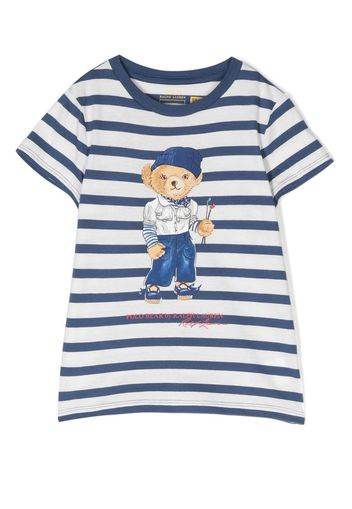 Ralph Lauren Kids striped polo-bear print T-shirt - Weiß