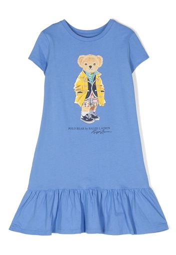 Ralph Lauren Kids teddy bear print cotton dress - Blau