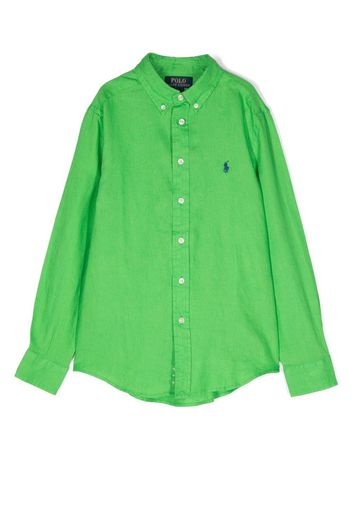 Ralph Lauren Kids embroidered-logo linen shirt - Grün