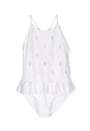 Ralph Lauren Kids embroidered-logo peplum swimsuit - Weiß