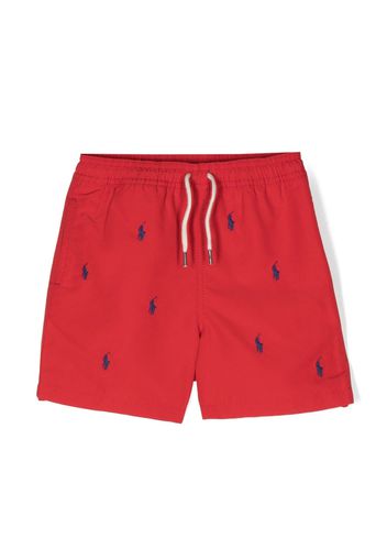 Ralph Lauren Kids embroidered-logo swim shorts - Rot