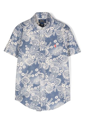 Ralph Lauren Kids botanical-print buttoned shirt - Blau