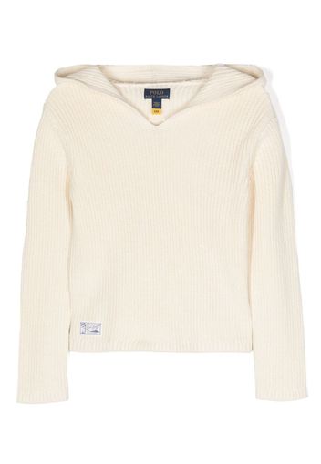 Ralph Lauren Kids logo-patch ribbed-knit hoodie - Nude