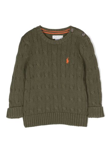 Ralph Lauren Kids Pony-motif cable-knit jumper - Grün