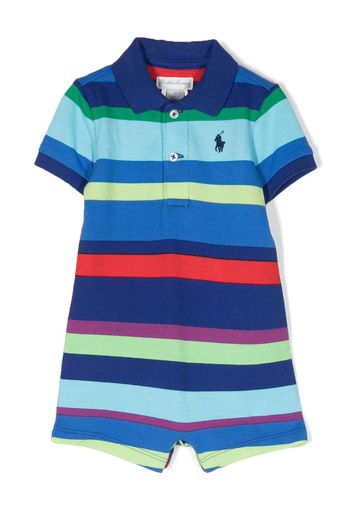 Ralph Lauren Kids Polo Pony-embroidered striped cotton romper - Blau