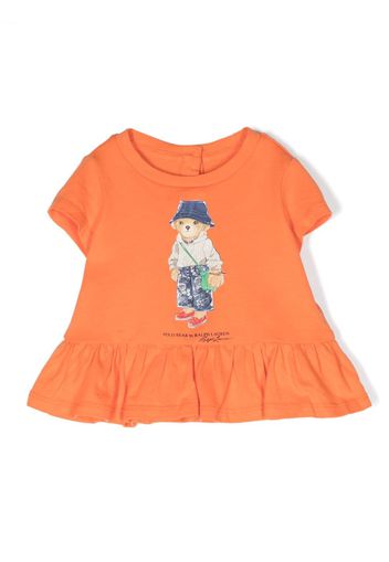 Ralph Lauren Kids Polo Bear-print ruffled-hem T-shirt - Orange