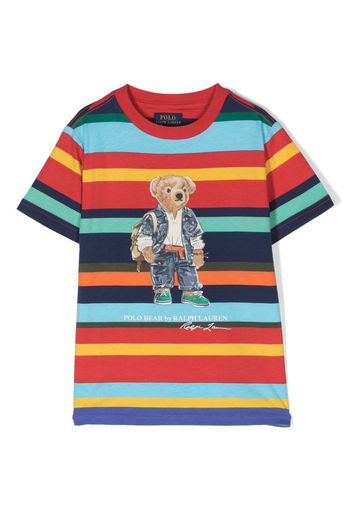 Ralph Lauren Kids Polo Bear-print striped T-shirt - Blau