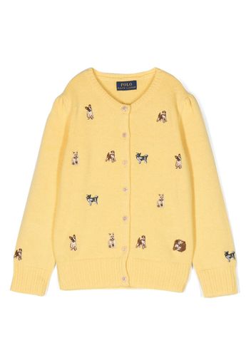 Ralph Lauren Kids dog-embroidered buttoned cardigan - Gelb