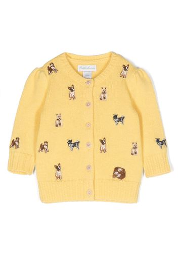 Ralph Lauren Kids embroidered-motif ribbed-knit cardigan - Gelb