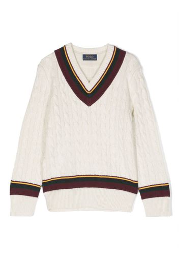 Ralph Lauren Kids V-neck cable-knit jumper - Weiß