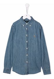 Ralph Lauren Kids embroidered-logo denim shirt - Braun