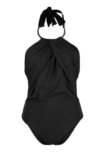 Raquel Diniz draped backless halterneck swimsuit - Schwarz