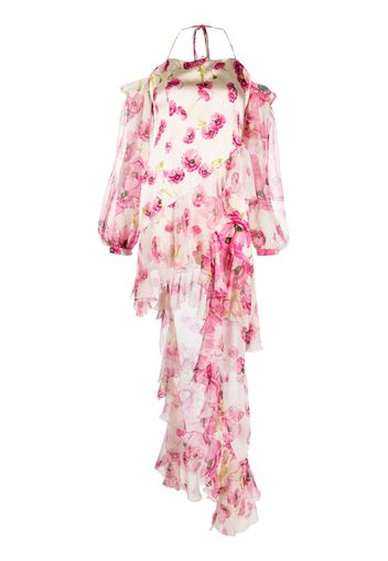 Raquel Diniz floral-print asymmetric silk dress - Nude