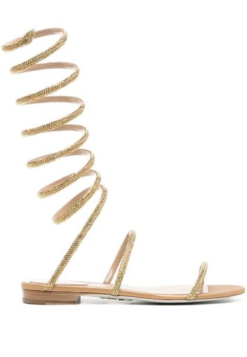 René Caovilla Supercleo metallic crystal flat sandals - Gold