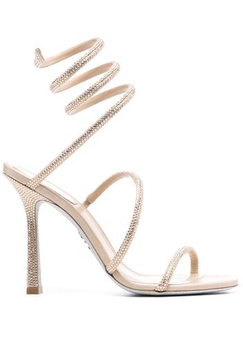 René Caovilla 115mm crystal-embellished wrap-around sandals - Nude