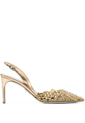 René Caovilla 88mm crystal-embellished heeled pumps - Gold