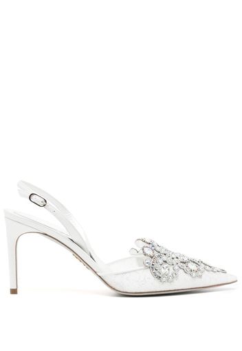 René Caovilla lace embellished crystal sling back pumps - Weiß