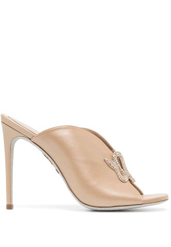 René Caovilla 100mm crystal-embellished leather mules - Nude