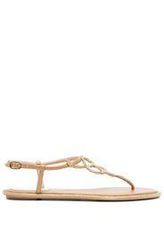 René Caovilla snake crystal embellished flat sandals - Braun