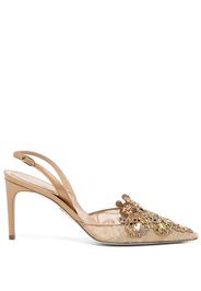 René Caovilla 70mm crystal-embellished lace pumps - Gold