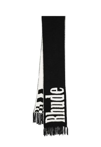 Rhude fringed intarsia-knit logo scarf - Schwarz