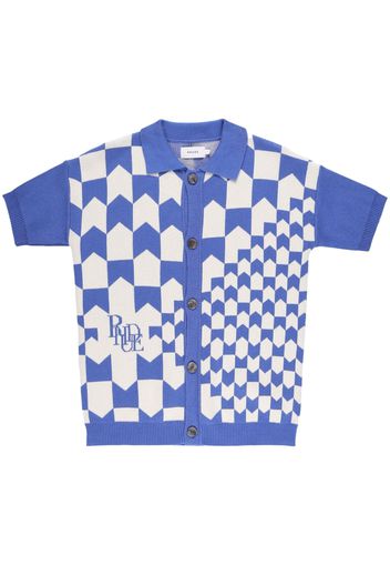 Rhude Racing Checkered knitted polo shirt - Blau