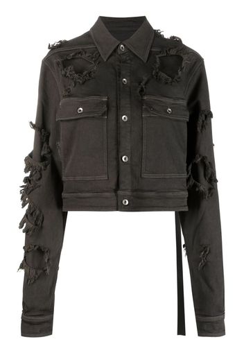 Rick Owens DRKSHDW distressed-effect cropped denim jacket - Grau