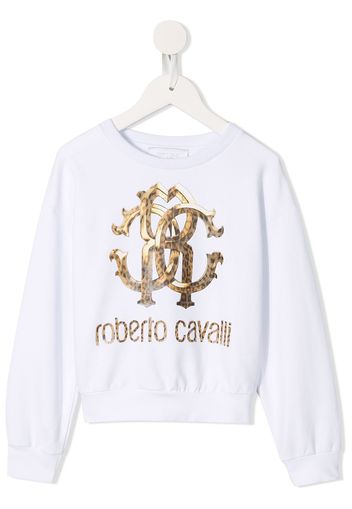 Roberto Cavalli Junior Logo-Sweatshirt mit Leoparden-Print - Weiß