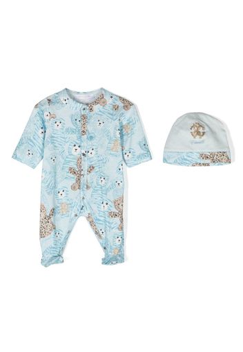 Roberto Cavalli Junior Set aus Strampler und Mütze mit Teddy-Print - Blau