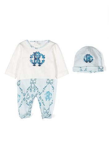 Roberto Cavalli Junior Set aus Strampler und Mütze mit Monogramm - Weiß