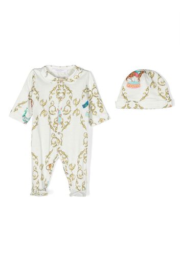 Roberto Cavalli Junior Set aus Strampler und Mütze mit Print - Weiß