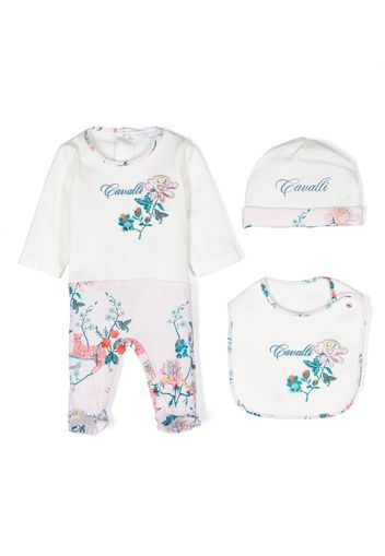 Roberto Cavalli Junior Strampler-Set mit Blumen-Print - Weiß