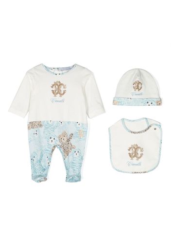 Roberto Cavalli Junior Strampler-Set mit Teddy-Print - Weiß