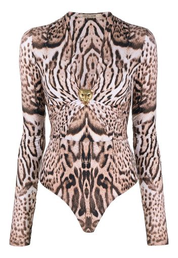 Roberto Cavalli Body mit Jaguar-Print - Schwarz