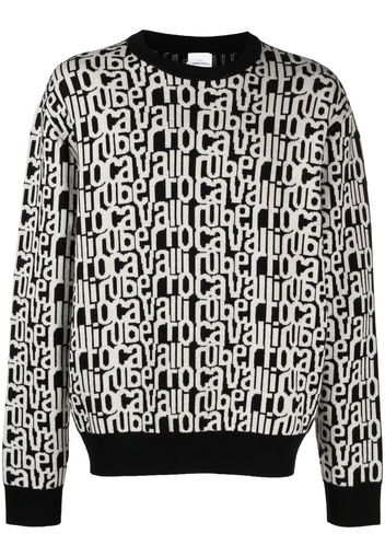 Roberto Cavalli Intarsien-Pullover mit Logo - Schwarz