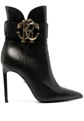 Roberto Cavalli snake-logo leather bootie - 09111