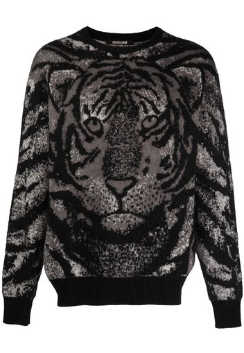 Roberto Cavalli Pullover mit Tiger-Intarsie - Grau