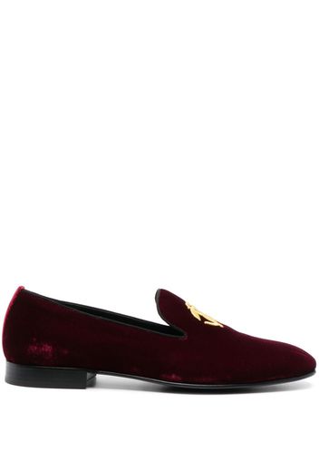 Roberto Cavalli logo-plaque velvet-finish loafers - Rot