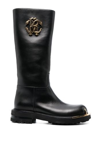 Roberto Cavalli logo-plaque leather boots - Schwarz