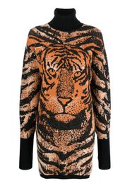 Roberto Cavalli Jacquard-Kleid mit Tiger - Orange